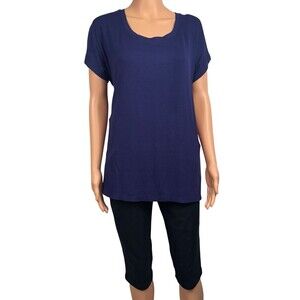 Felina Womens Medium Blue Blouse Scoop Neck Tunic Tee Shirt Top Ladies New